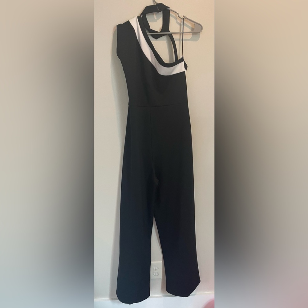 Black Asymmetrical Sheath Cocktail Jumpsuit - Picture 2 of 2